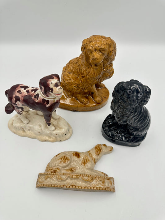 Group of 4 Small Unique 19th Century Ceramic Dogs