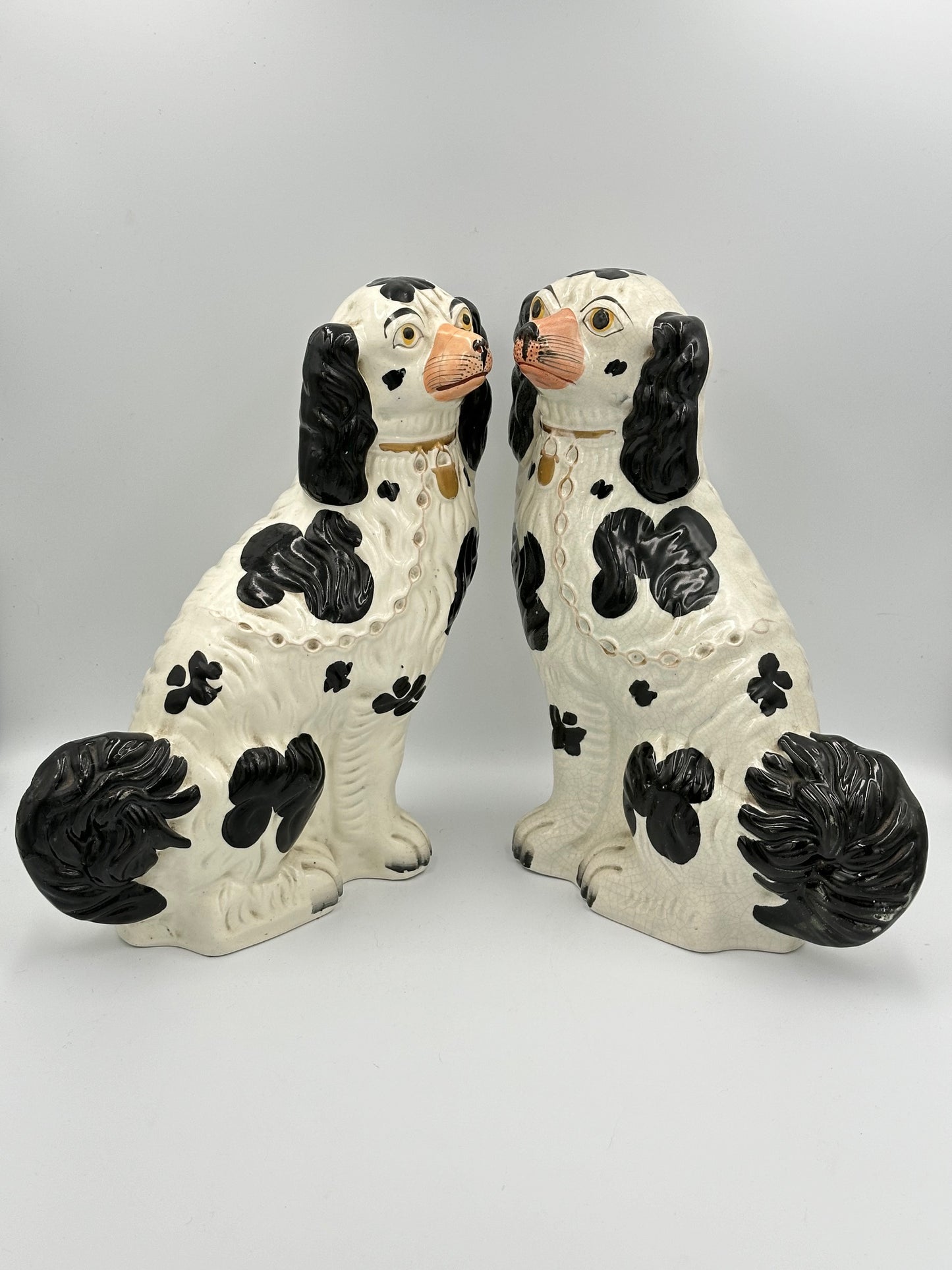 Large Black & White Pair of Staffordshire Dogs