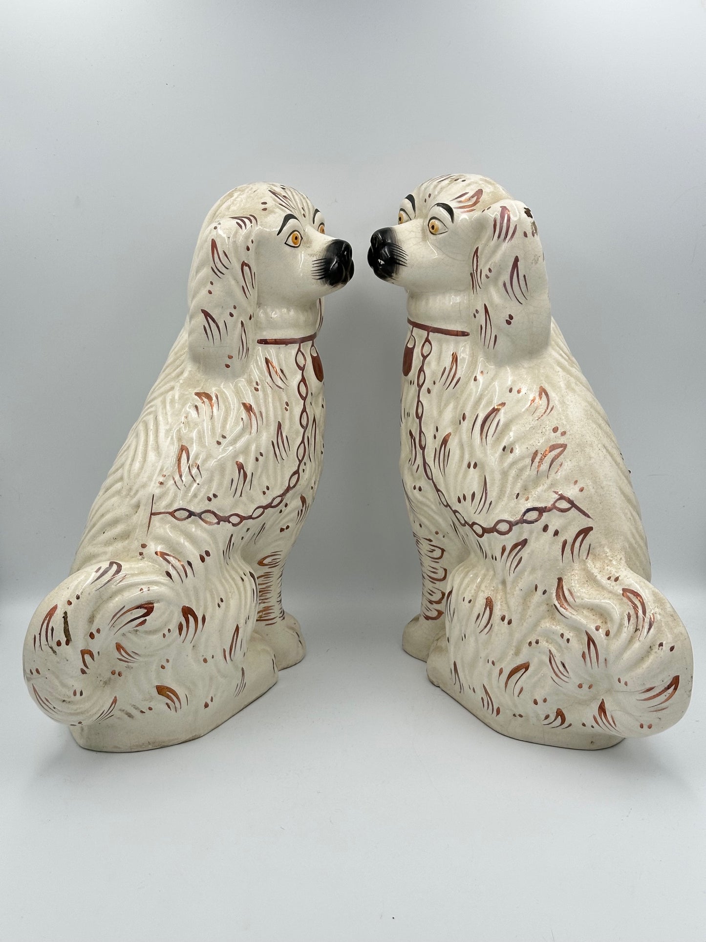 Large Pink Lustre Pair Staffordshire Dogs