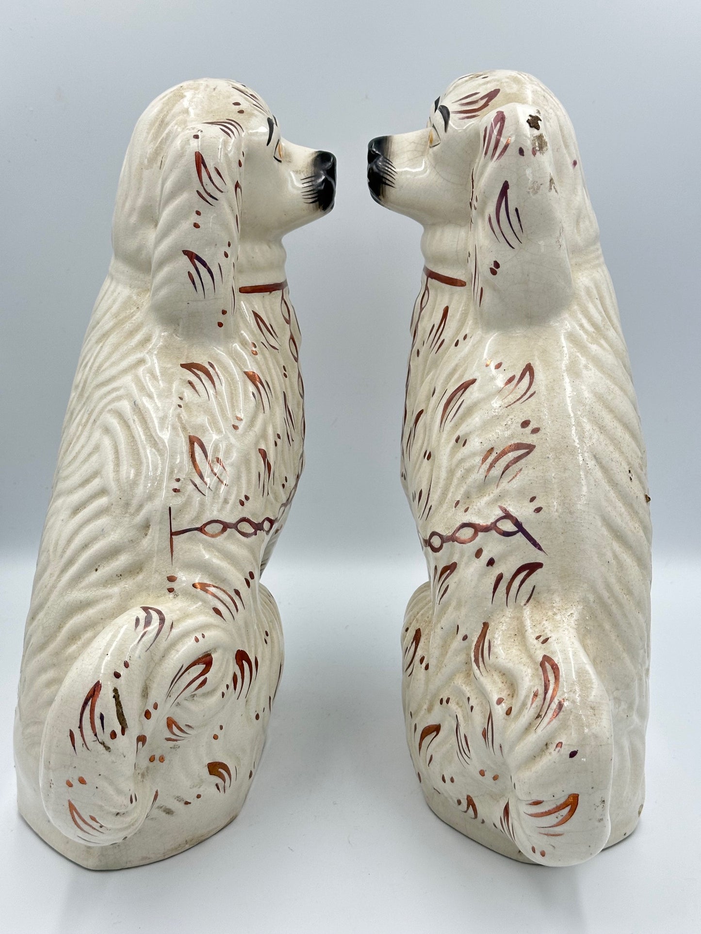 Large Pink Lustre Pair Staffordshire Dogs