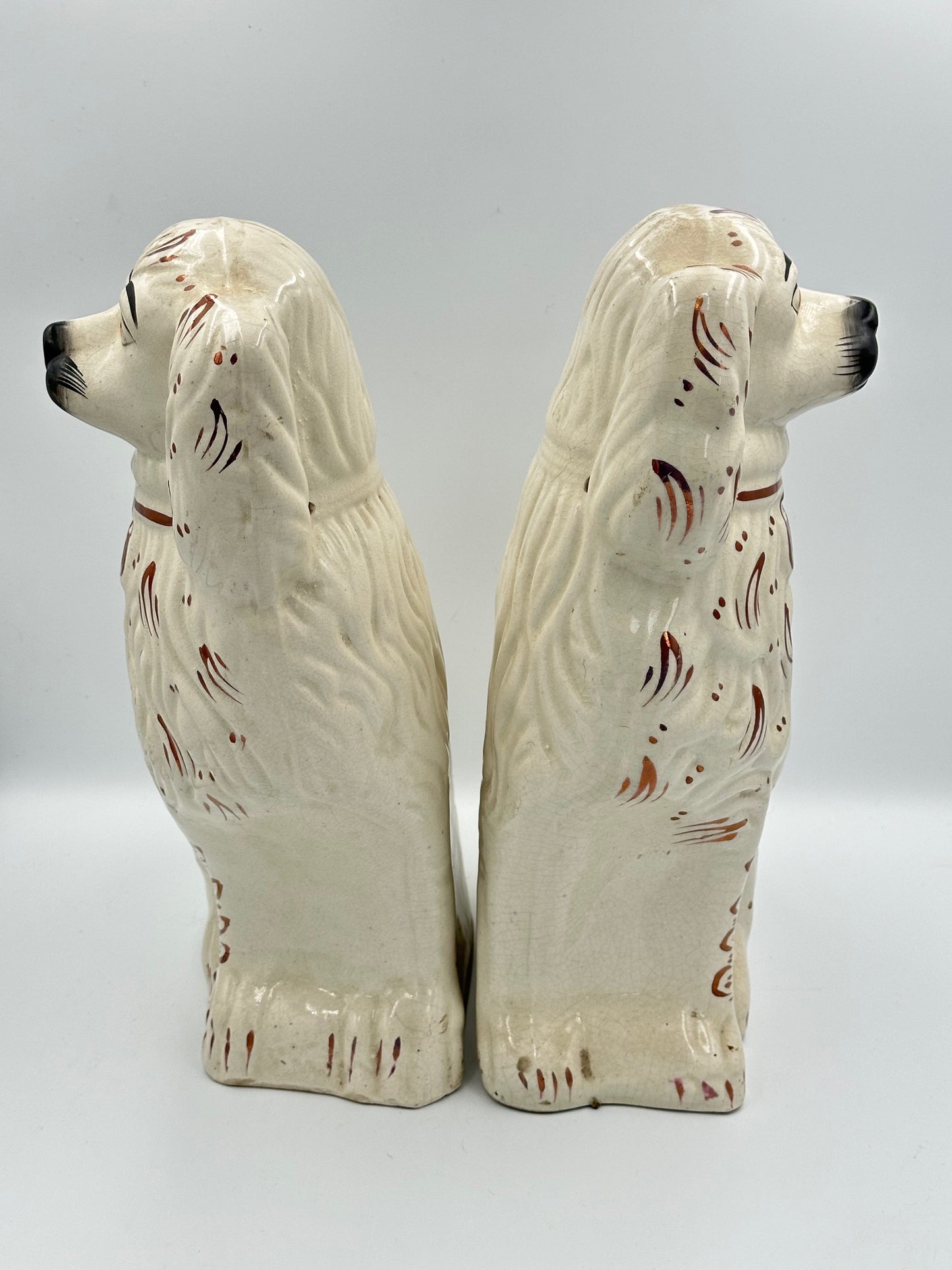 Large Pink Lustre Pair Staffordshire Dogs