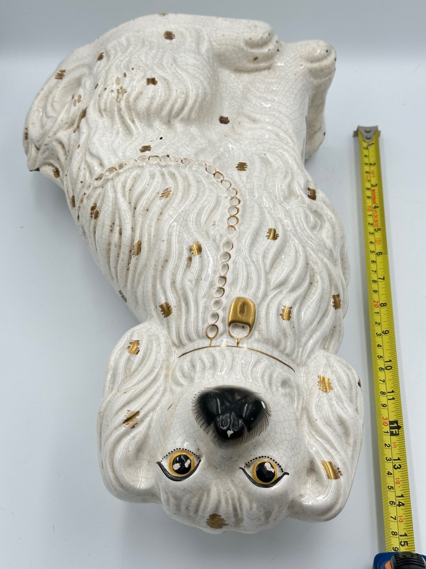 Pair of Large White & Gold Spotted Staffordshire Spaniels