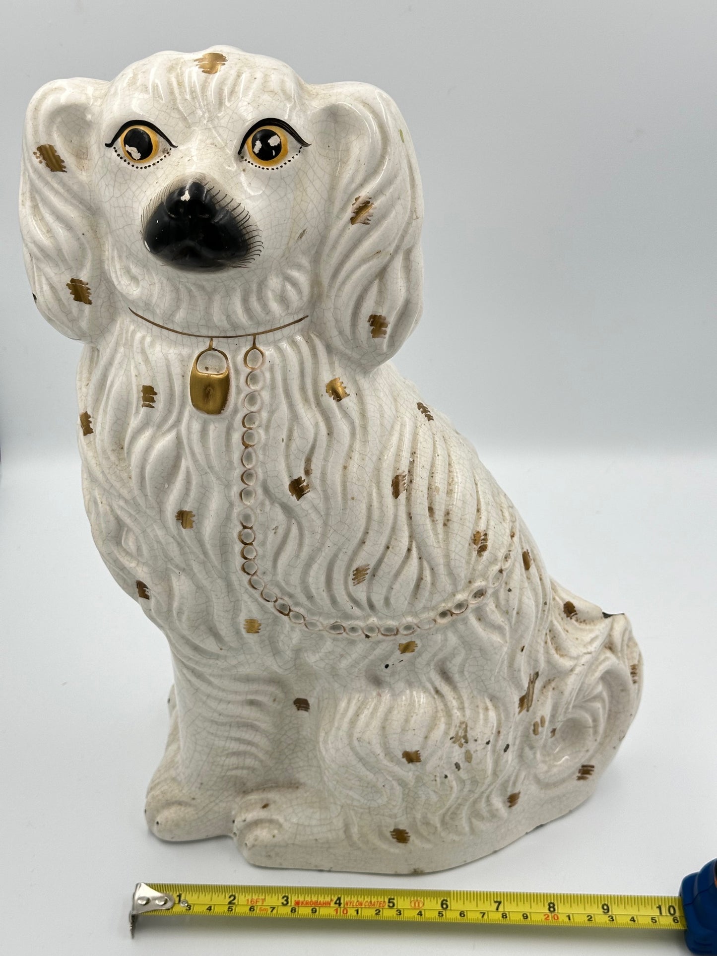 Pair of Large White & Gold Spotted Staffordshire Spaniels