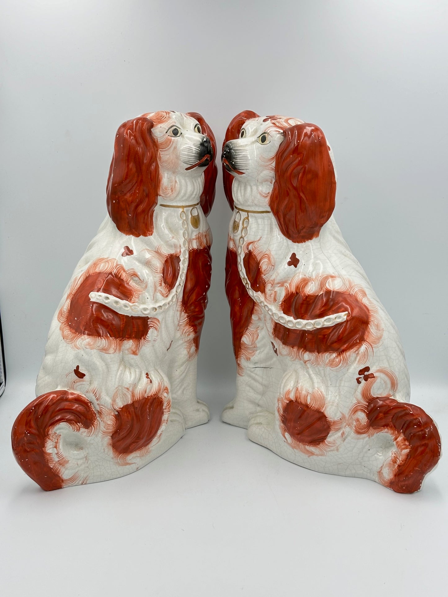 Pair of Large Red and White Staffordshire Spaniels