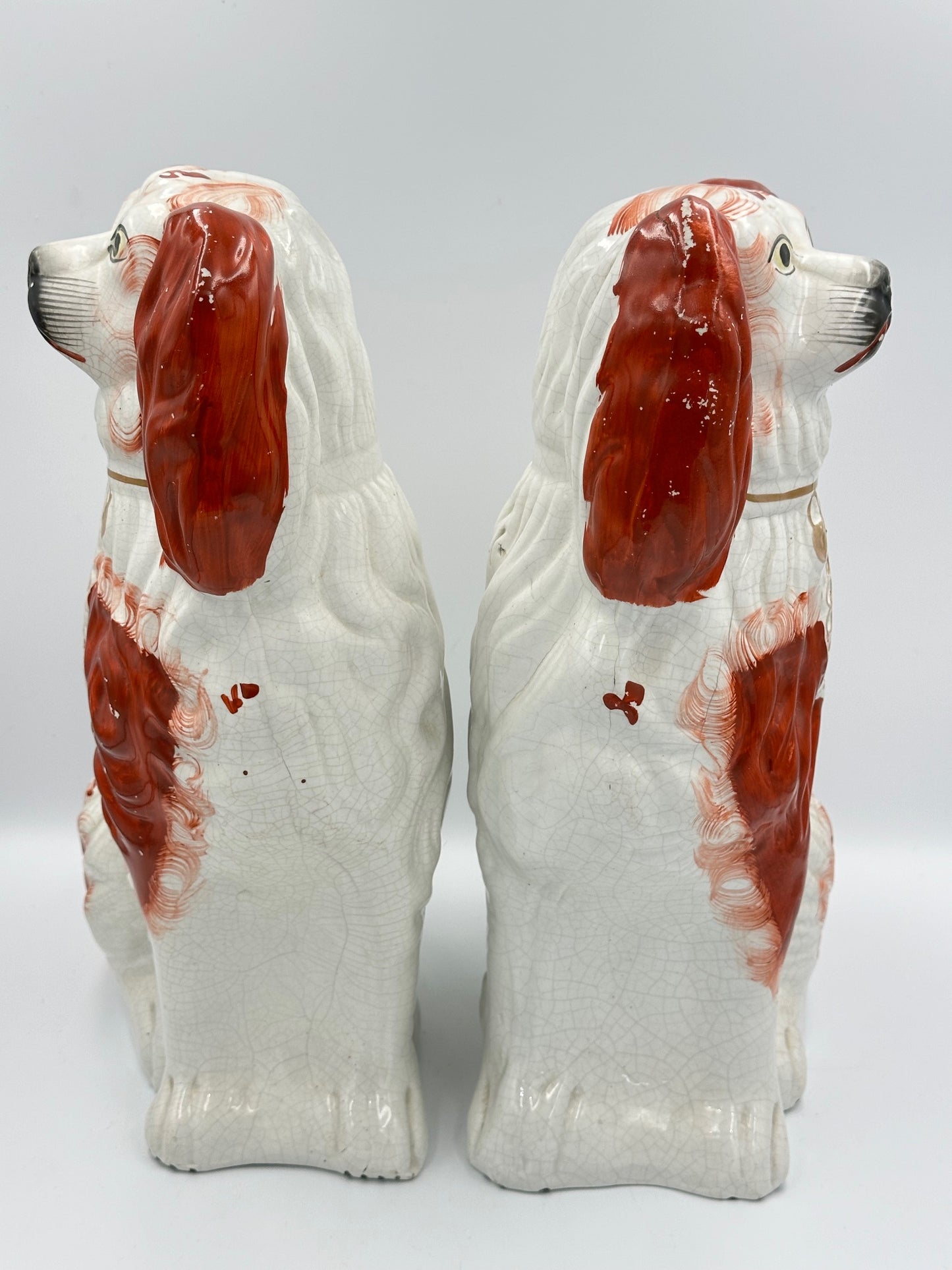 Pair of Large Red and White Staffordshire Spaniels