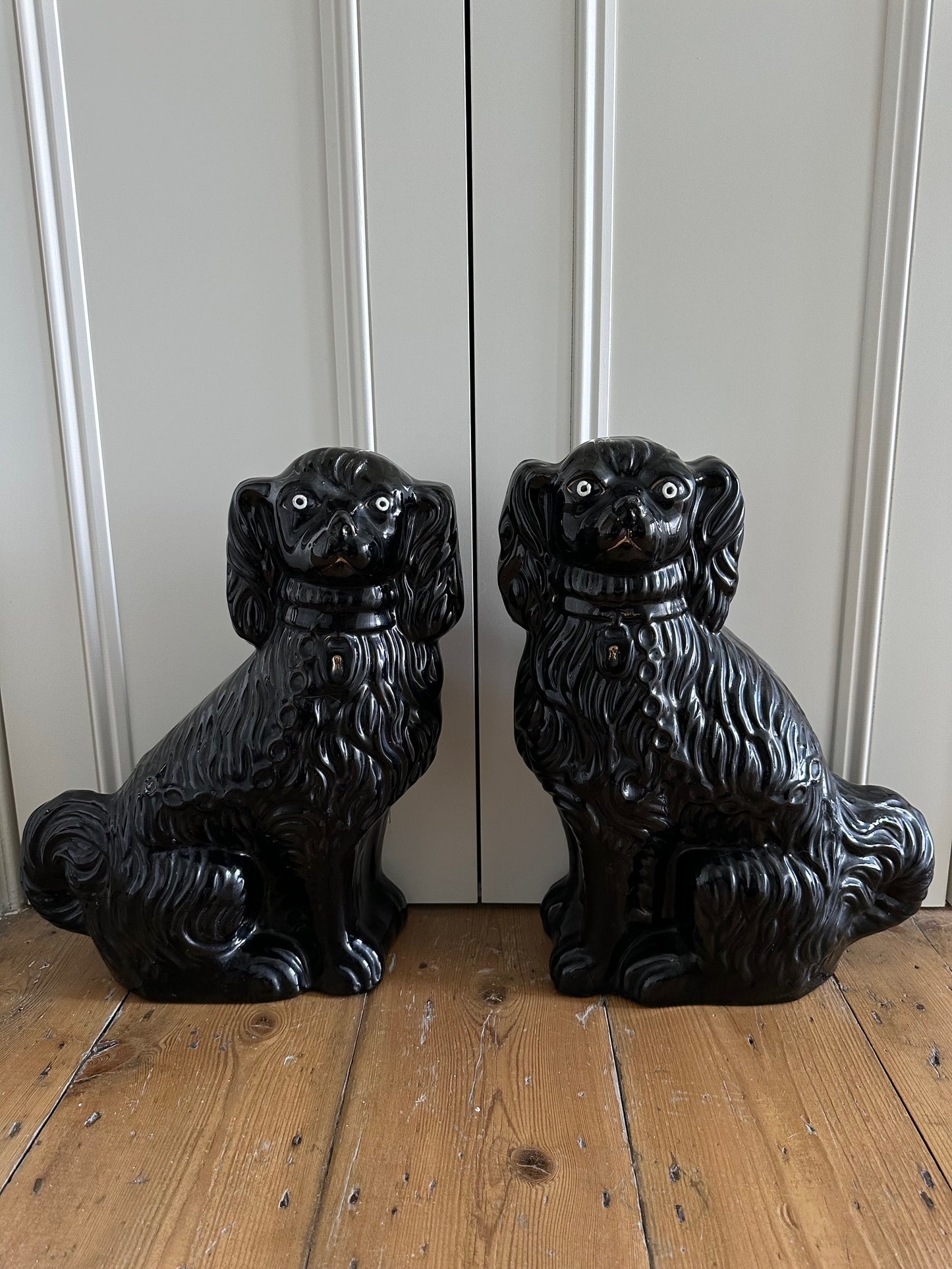 Large Black Pair of Staffordshire Dogs