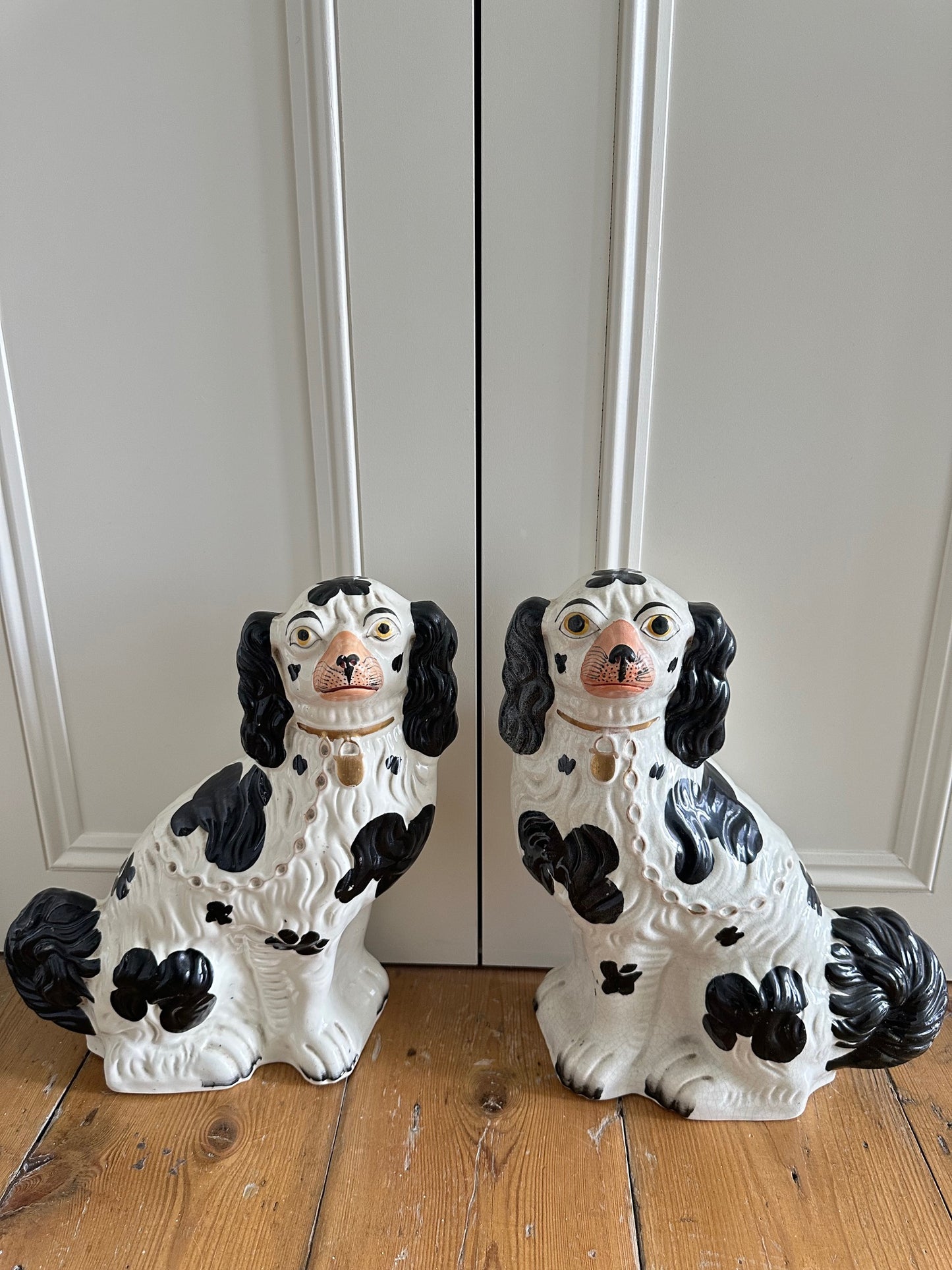 Large Black & White Pair of Staffordshire Dogs