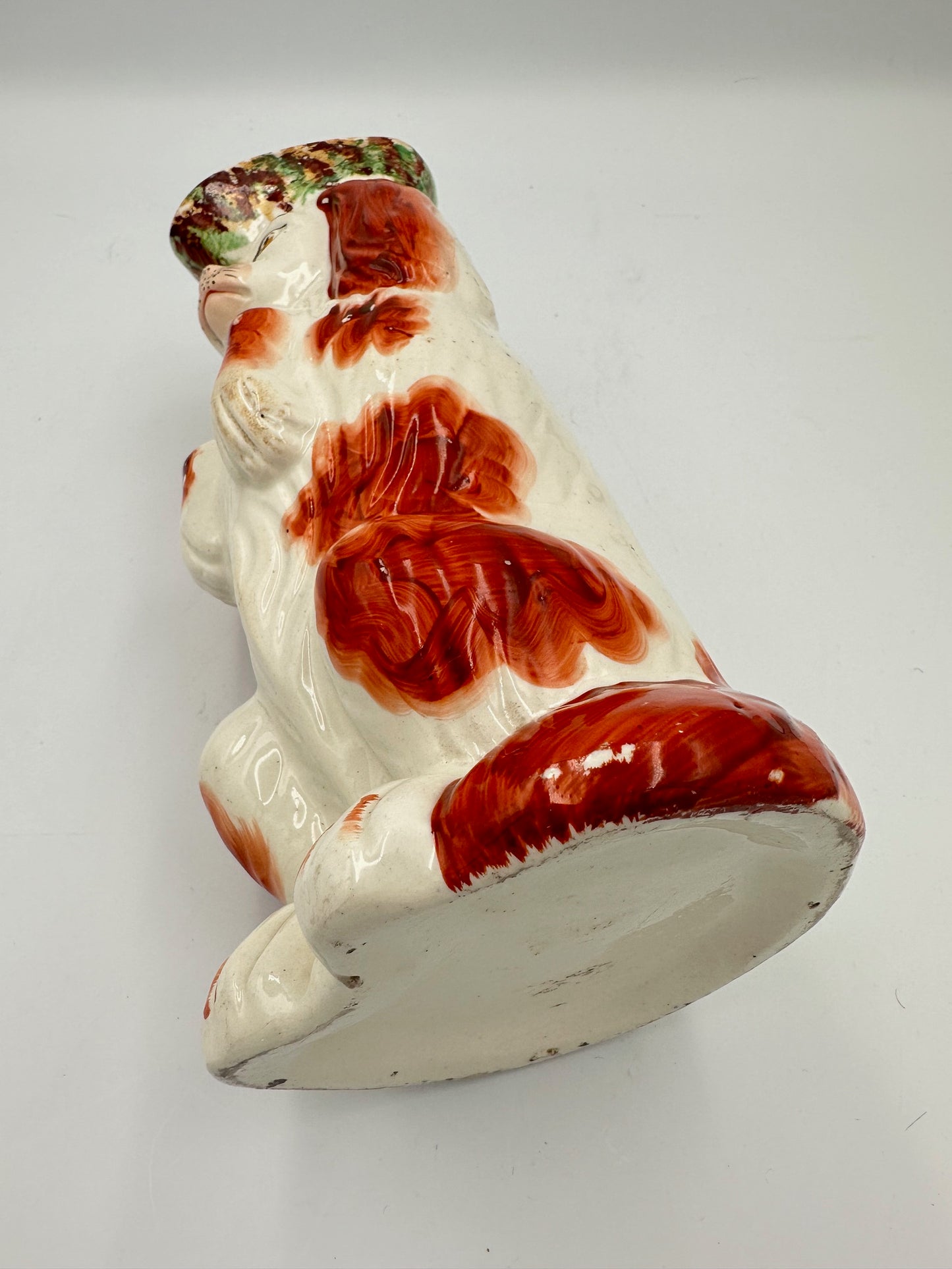 Begging Staffordshire Dog Pitcher w/ Striped Hat