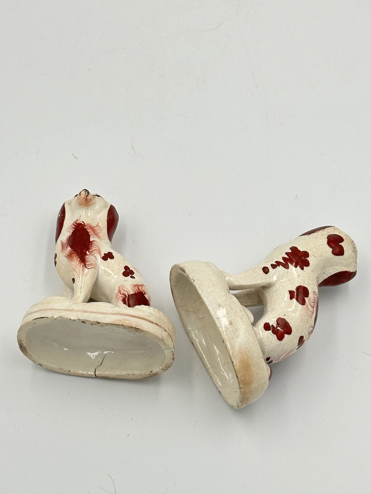 Miniature Mounted Red Pair of Staffordshire Spaniels